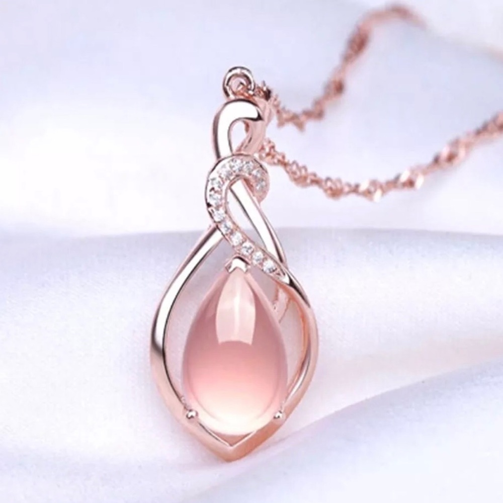 Rose Gold Crystal Pink Pendant Necklace